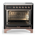 ILVE Majestic III 36-Inch Induction Range with 6 Induction Elements and Solid Door Electric Oven in Glossy Black with Copper Trim (UMIB36QNR3BKP)