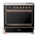 ILVE Majestic III 36-Inch Induction Range with 6 Induction Elements and Solid Door Electric Oven in Glossy Black with Copper Trim (UMIB36QNR3BKP)