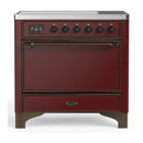 ILVE Majestic III 36-Inch Induction Range with 6 Induction Elements and Solid Door Electric Oven in Burgundy with Burnished Trim (UMIB36QNR3BUB)