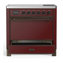 ILVE Majestic III 36-Inch Induction Range with 6 Induction Elements and Solid Door Electric Oven in Burgundy with Burnished Trim (UMIB36QNR3BUB)