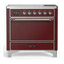 ILVE Majestic III 36-Inch Induction Range with 6 Induction Elements and Solid Door Electric Oven in Burgundy with Chrome Trim (UMIB36QNR3BUC)