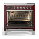ILVE Majestic III 36-Inch Induction Range with 6 Induction Elements and Solid Door Electric Oven in Burgundy with Chrome Trim (UMIB36QNR3BUC)