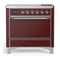 ILVE Majestic III 36-Inch Induction Range with 6 Induction Elements and Solid Door Electric Oven in Burgundy with Chrome Trim (UMIB36QNR3BUC)