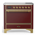 ILVE Majestic III 36-Inch Induction Range with 6 Induction Elements and Solid Door Electric Oven in Burgundy with Brass Trim (UMIB36QNR3BUG)