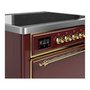 ILVE Majestic III 36-Inch Induction Range with 6 Induction Elements and Solid Door Electric Oven in Burgundy with Brass Trim (UMIB36QNR3BUG)