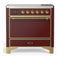 ILVE Majestic III 36-Inch Induction Range with 6 Induction Elements and Solid Door Electric Oven in Burgundy with Brass Trim (UMIB36QNR3BUG)