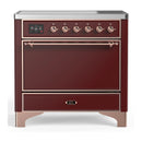 ILVE Majestic III 36-Inch Induction Range with 6 Induction Elements and Solid Door Electric Oven in Burgundy with Copper Trim (UMIB36QNR3BUP)