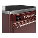 ILVE Majestic III 36-Inch Induction Range with 6 Induction Elements and Solid Door Electric Oven in Burgundy with Copper Trim (UMIB36QNR3BUP)