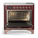 ILVE Majestic III 36-Inch Induction Range with 6 Induction Elements and Solid Door Electric Oven in Burgundy with Copper Trim (UMIB36QNR3BUP)