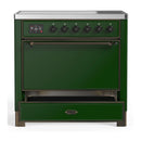 ILVE Majestic III 36-Inch Induction Range with 6 Induction Elements and Solid Door Electric Oven in Emerald Green with Burnished Trim (UMIB36QNR3EGB)