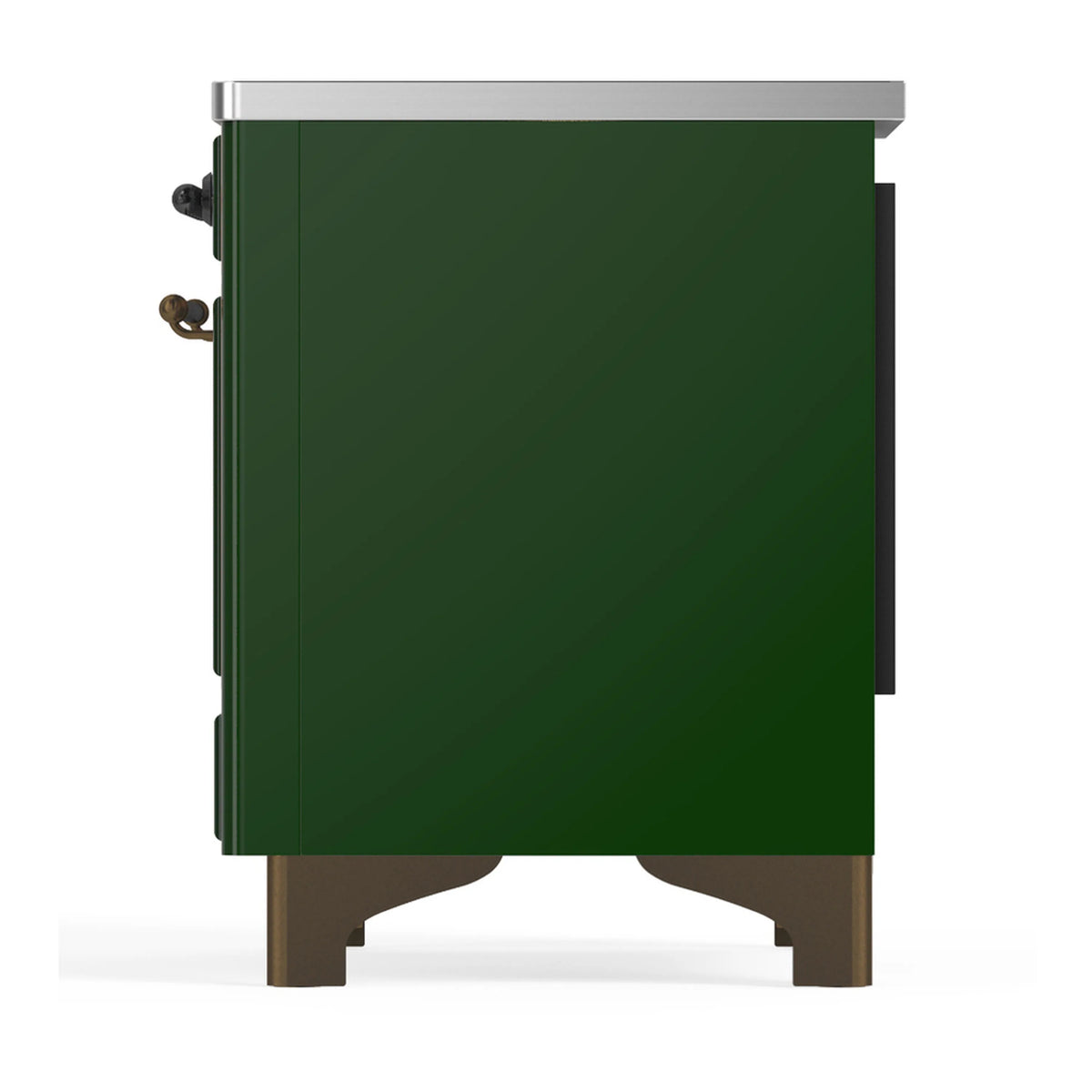 Emerald green induction range back/side view with small knob hardware