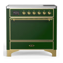 ILVE Majestic III 36-Inch Induction Range with 6 Induction Elements and Solid Door Electric Oven in Emerald Green with Brass Trim (UMIB36QNR3EGG)