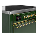 ILVE Majestic III 36-Inch Induction Range with 6 Induction Elements and Solid Door Electric Oven in Emerald Green with Brass Trim (UMIB36QNR3EGG)