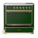 ILVE Majestic III 36-Inch Induction Range with 6 Induction Elements and Solid Door Electric Oven in Emerald Green with Brass Trim (UMIB36QNR3EGG)