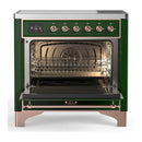 ILVE Majestic III 36-Inch Induction Range with 6 Induction Elements and Solid Door Electric Oven in Emerald Green with Copper Trim (UMIB36QNR3EGP)