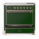 ILVE Majestic III 36-Inch Induction Range with 6 Induction Elements and Solid Door Electric Oven in Emerald Green with Copper Trim (UMIB36QNR3EGP)