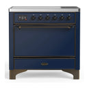 ILVE Majestic III 36-Inch Induction Range with 6 Induction Elements and Solid Door Electric Oven in Mightnight Blue with Burnished Trim (UMIB36QNR3MBB)