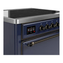 ILVE Majestic III 36-Inch Induction Range with 6 Induction Elements and Solid Door Electric Oven in Mightnight Blue with Burnished Trim (UMIB36QNR3MBB)