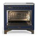 ILVE Majestic III 36-Inch Induction Range with 6 Induction Elements and Solid Door Electric Oven in Mightnight Blue with Burnished Trim (UMIB36QNR3MBB)