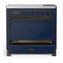 ILVE Majestic III 36-Inch Induction Range with 6 Induction Elements and Solid Door Electric Oven in Mightnight Blue with Burnished Trim (UMIB36QNR3MBB)