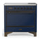 ILVE Majestic III 36-Inch Induction Range with 6 Induction Elements and Solid Door Electric Oven in Mightnight Blue with Burnished Trim (UMIB36QNR3MBB)