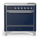 ILVE Majestic III 36-Inch Induction Range with 6 Induction Elements and Solid Door Electric Oven in Mightnight Blue with Chrome Trim (UMIB36QNR3MBC)