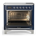 ILVE Majestic III 36-Inch Induction Range with 6 Induction Elements and Solid Door Electric Oven in Mightnight Blue with Chrome Trim (UMIB36QNR3MBC)
