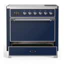 ILVE Majestic III 36-Inch Induction Range with 6 Induction Elements and Solid Door Electric Oven in Mightnight Blue with Chrome Trim (UMIB36QNR3MBC)