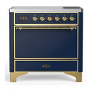 ILVE Majestic III 36-Inch Induction Range with 6 Induction Elements and Solid Door Electric Oven in Mightnight Blue with Brass Trim (UMIB36QNR3MBG)