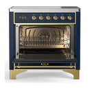 ILVE Majestic III 36-Inch Induction Range with 6 Induction Elements and Solid Door Electric Oven in Mightnight Blue with Brass Trim (UMIB36QNR3MBG)