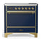 ILVE Majestic III 36-Inch Induction Range with 6 Induction Elements and Solid Door Electric Oven in Mightnight Blue with Brass Trim (UMIB36QNR3MBG)