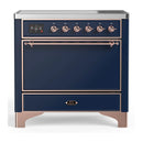 ILVE Majestic III 36-Inch Induction Range with 6 Induction Elements and Solid Door Electric Oven in Mightnight Blue with Copper Trim (UMIB36QNR3MBP)