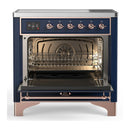 ILVE Majestic III 36-Inch Induction Range with 6 Induction Elements and Solid Door Electric Oven in Mightnight Blue with Copper Trim (UMIB36QNR3MBP)