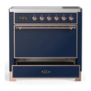 ILVE Majestic III 36-Inch Induction Range with 6 Induction Elements and Solid Door Electric Oven in Mightnight Blue with Copper Trim (UMIB36QNR3MBP)