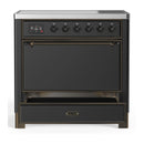 ILVE Majestic III 36-Inch Induction Range with 6 Induction Elements and Solid Door Electric Oven in Matte Graphite with Burnished Trim (UMIB36QNR3MGB)