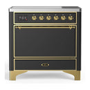 ILVE Majestic III 36-Inch Induction Range with 6 Induction Elements and Solid Door Electric Oven in Matte Graphite with Brass Trim (UMIB36QNR3MGG)