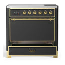 ILVE Majestic III 36-Inch Induction Range with 6 Induction Elements and Solid Door Electric Oven in Matte Graphite with Brass Trim (UMIB36QNR3MGG)
