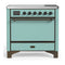 ILVE Majestic III 36-Inch Induction Range with 6 Induction Elements and Solid Door Electric Oven in Mediterranean Mint with Burnished Trim (UMIB36QNR3MMB)