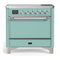 ILVE Majestic III 36-Inch Induction Range with 6 Induction Elements and Solid Door Electric Oven in Mediterranean Mint with Chrome Trim (UMIB36QNR3MMC)