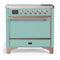 ILVE Majestic III 36-Inch Induction Range with 6 Induction Elements and Solid Door Electric Oven in Mediterranean Mint with Copper Trim (UMIB36QNR3MMP)