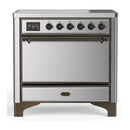 ILVE Majestic III 36-Inch Induction Range with 6 Induction Elements and Solid Door Electric Oven in Stainless Steel with Burnished Trim (UMIB36QNR3SSB)