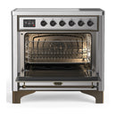 ILVE Majestic III 36-Inch Induction Range with 6 Induction Elements and Solid Door Electric Oven in Stainless Steel with Burnished Trim (UMIB36QNR3SSB)