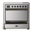 ILVE Majestic III 36-Inch Induction Range with 6 Induction Elements and Solid Door Electric Oven in Stainless Steel with Burnished Trim (UMIB36QNR3SSB)