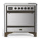 ILVE Majestic III 36-Inch Induction Range with 6 Induction Elements and Solid Door Electric Oven in Stainless Steel with Burnished Trim (UMIB36QNR3SSB)