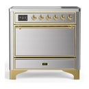 ILVE Majestic III 36-Inch Induction Range with 6 Induction Elements and Solid Door Electric Oven in Stainless Steel with Brass Trim (UMIB36QNR3SSG)