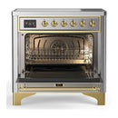 ILVE Majestic III 36-Inch Induction Range with 6 Induction Elements and Solid Door Electric Oven in Stainless Steel with Brass Trim (UMIB36QNR3SSG)