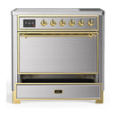 ILVE Majestic III 36-Inch Induction Range with 6 Induction Elements and Solid Door Electric Oven in Stainless Steel with Brass Trim (UMIB36QNR3SSG)