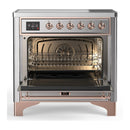 ILVE Majestic III 36-Inch Induction Range with 6 Induction Elements and Solid Door Electric Oven in Stainless Steel with Copper Trim (UMIB36QNR3SSP)