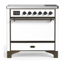 ILVE Majestic III 36-Inch Induction Range with 6 Induction Elements and Solid Door Electric Oven in White with Burnished Trim (UMIB36QNR3WHB)