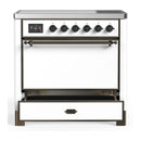 ILVE Majestic III 36-Inch Induction Range with 6 Induction Elements and Solid Door Electric Oven in White with Burnished Trim (UMIB36QNR3WHB)